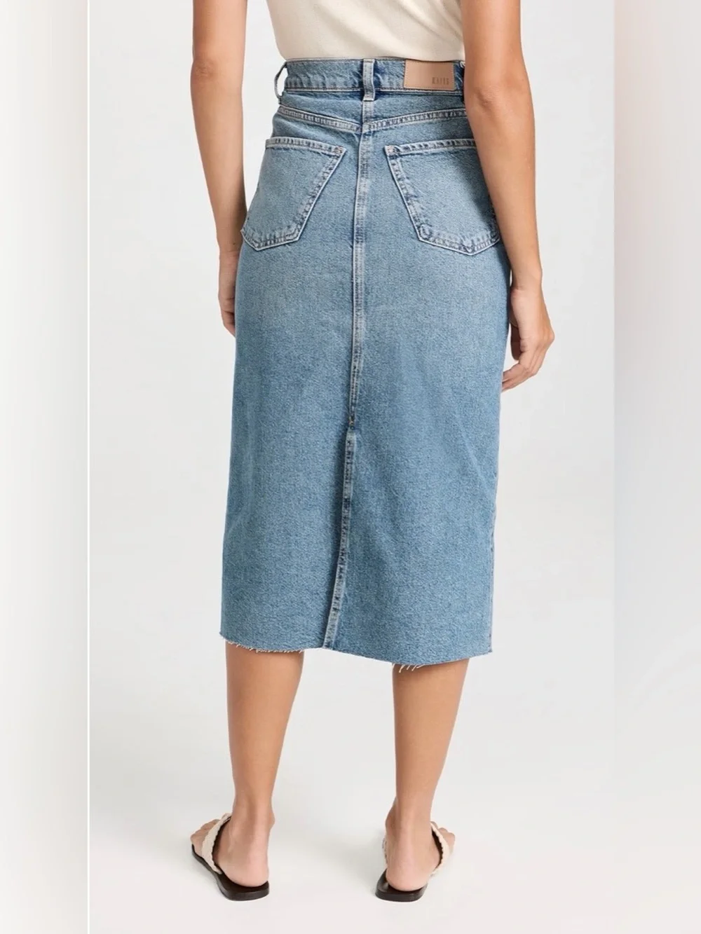 RAILS Highland Denim Midi Skirt Raw Hem Blue Wash Quiet Luxury Minimalist  Sz 24
